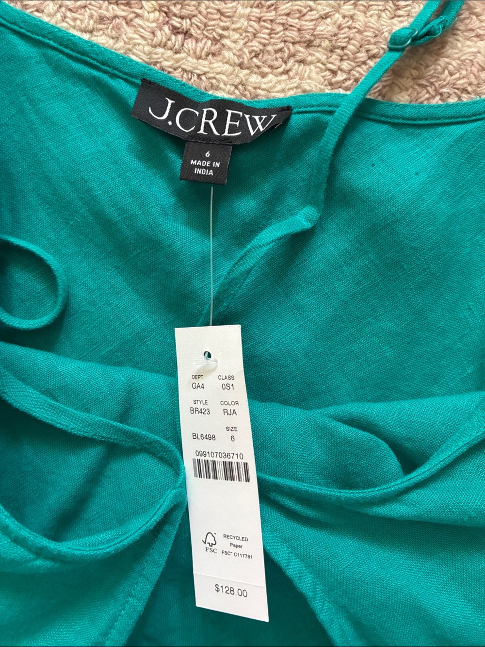 J.Crew NWT linen Gwyneth slip dress in deep teal - Picture 3 of 5